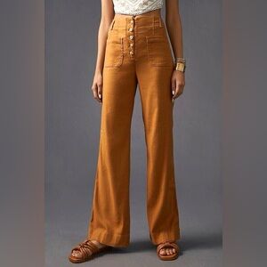 Maeve The Junie High-Rise Flare Pants Magic Fabric Edition 2 cedar brown linen